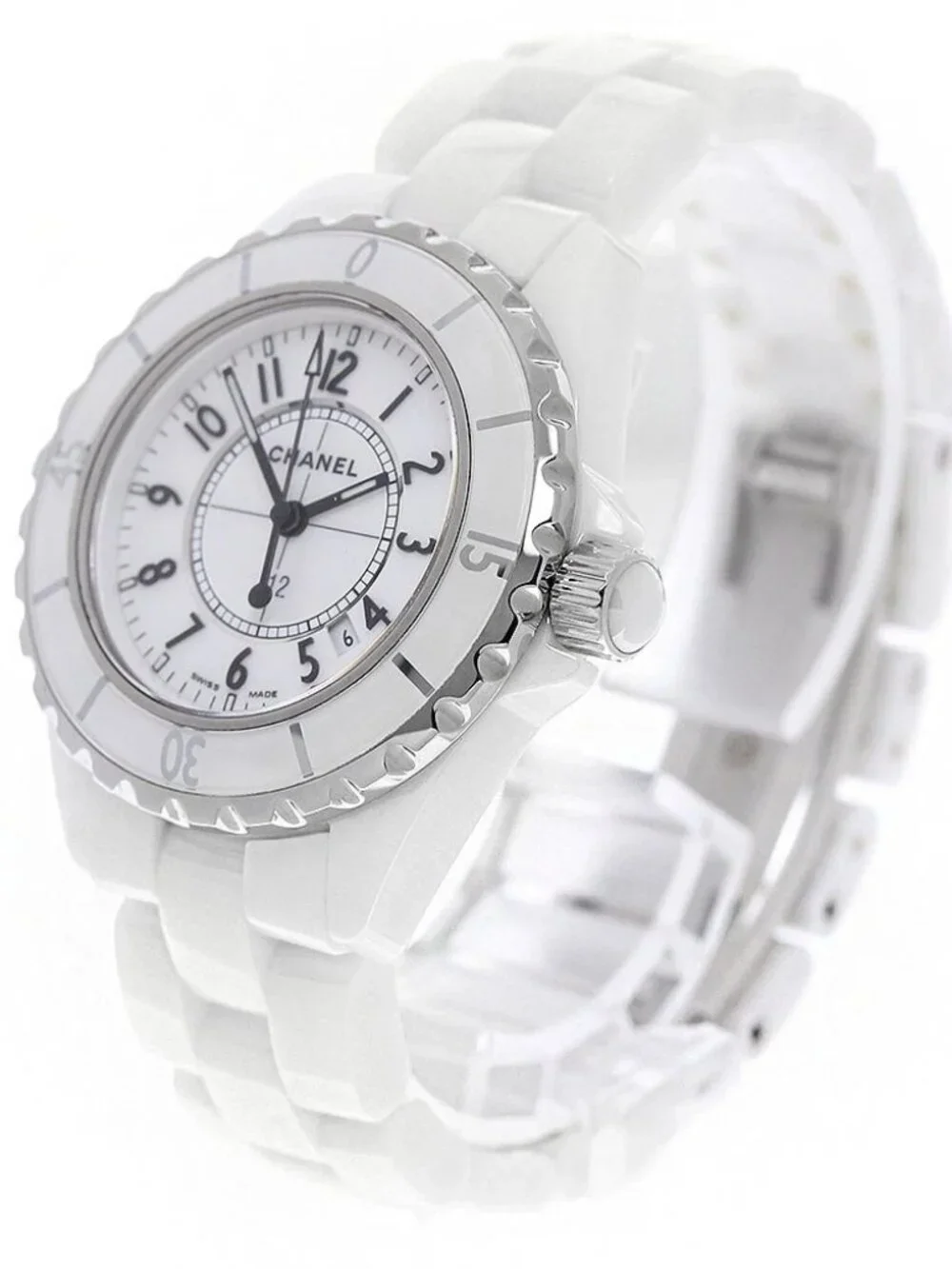 CHANEL J12 33mm H0968 White ceramic date white Dial Quartz Ladies Watch_923532